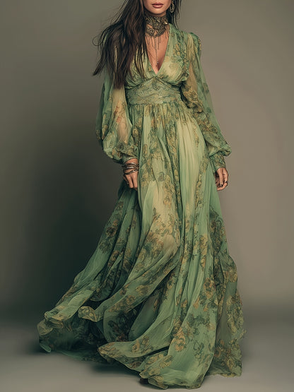 Amanda | Vestido Maxi Floral Bohemio con Volantes y Encanto Vintage