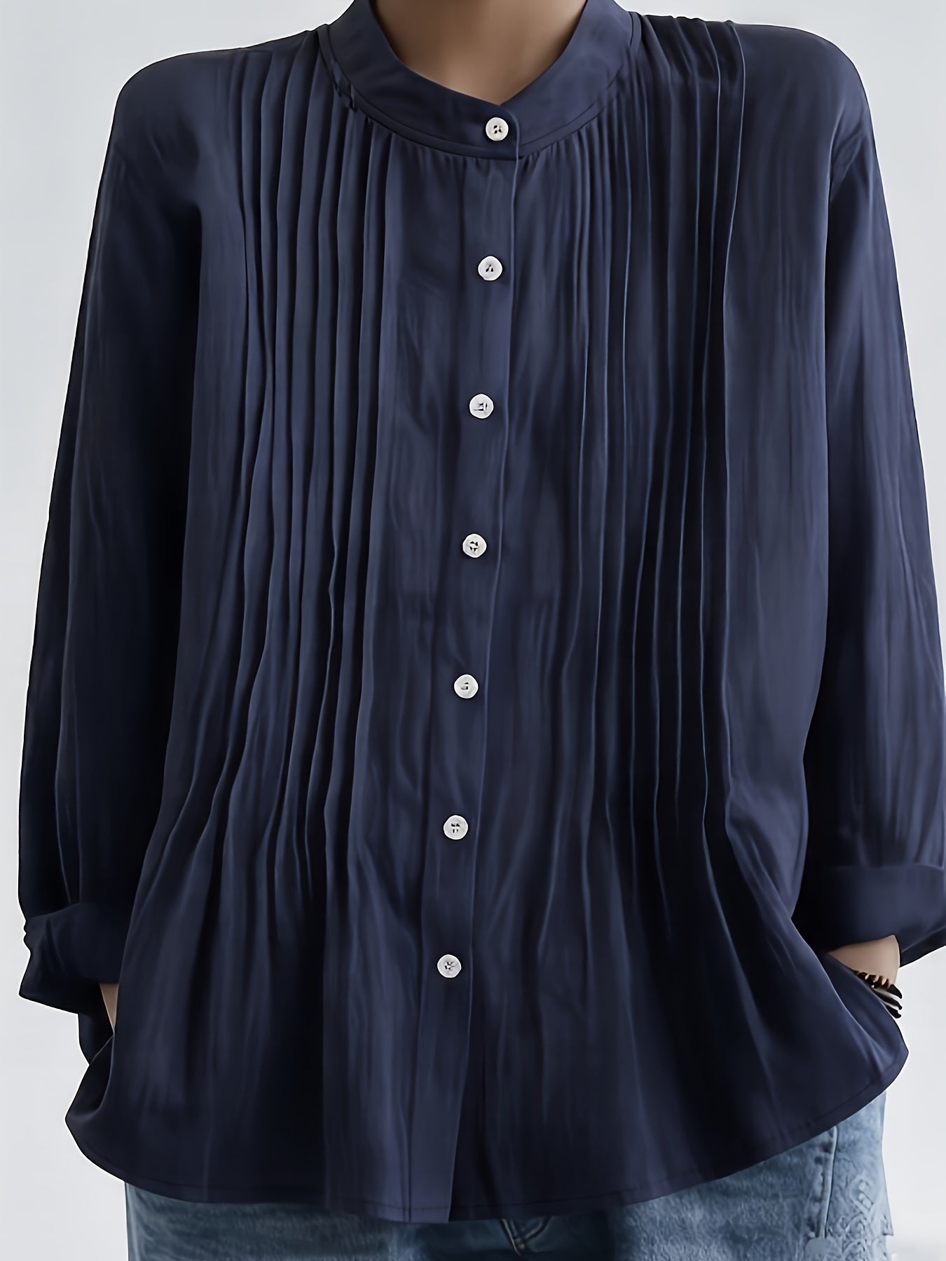 Arlet™ Blusa Vintage de Lino con Cuello Mao y Manga Suelta