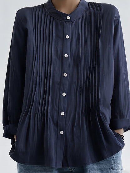 Arlet™ Blusa Vintage de Lino con Cuello Mao y Manga Suelta