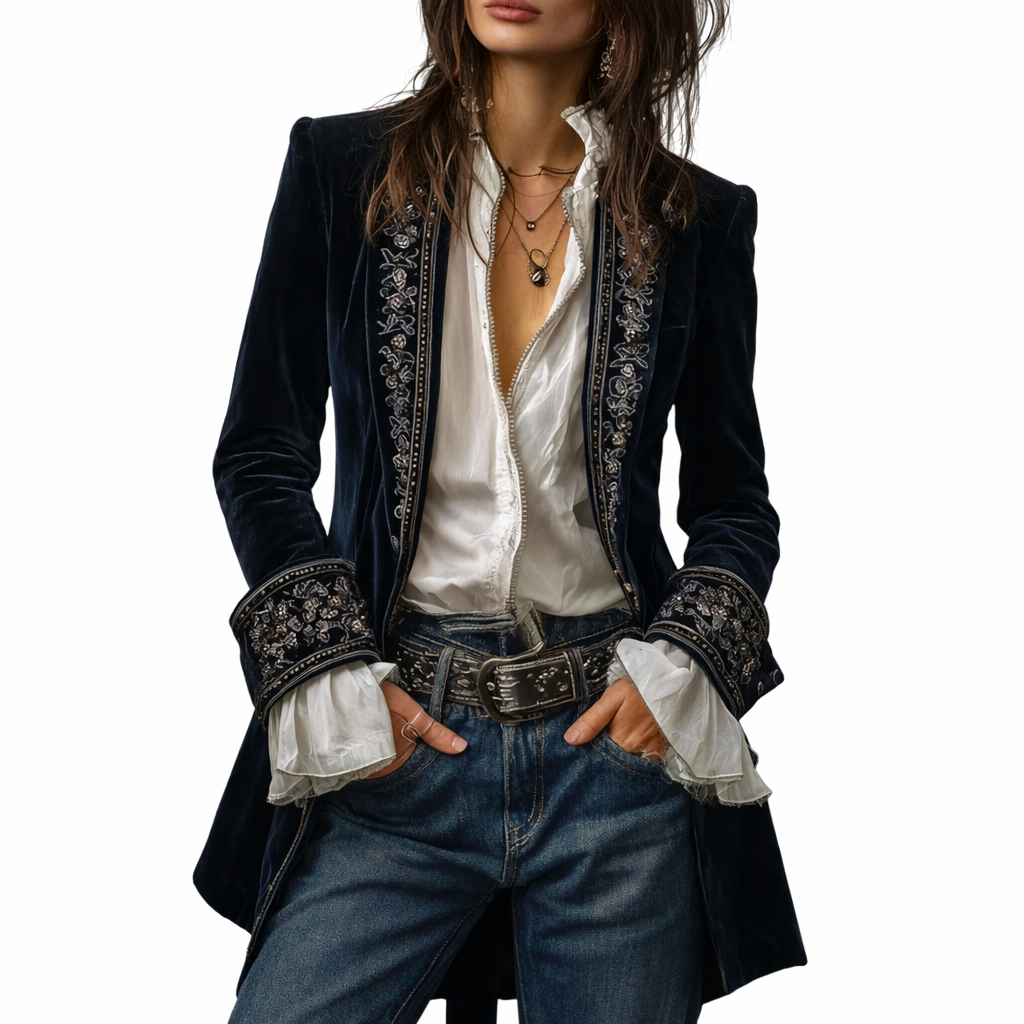 Sable & Oro™ Blazer Bordado de Lujo