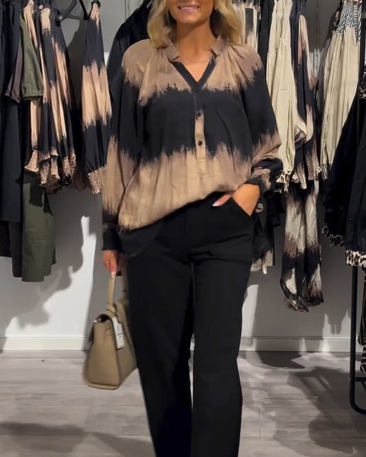 Rory | Blusa vintage de color bloque con cuello en V y botones
