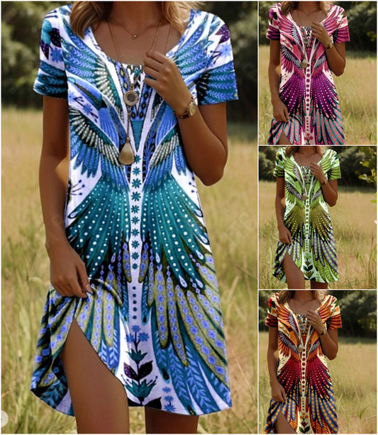 Kit™ Vestido de mujer con mangas cortas estilo vintage