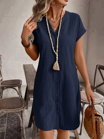 Celine™ Vestido Casual Suelto con Cuello en V y Botones