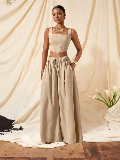 Alessia | Conjunto de Top con Tirantes y Pantalón de Pierna Ancha con Bolsillos