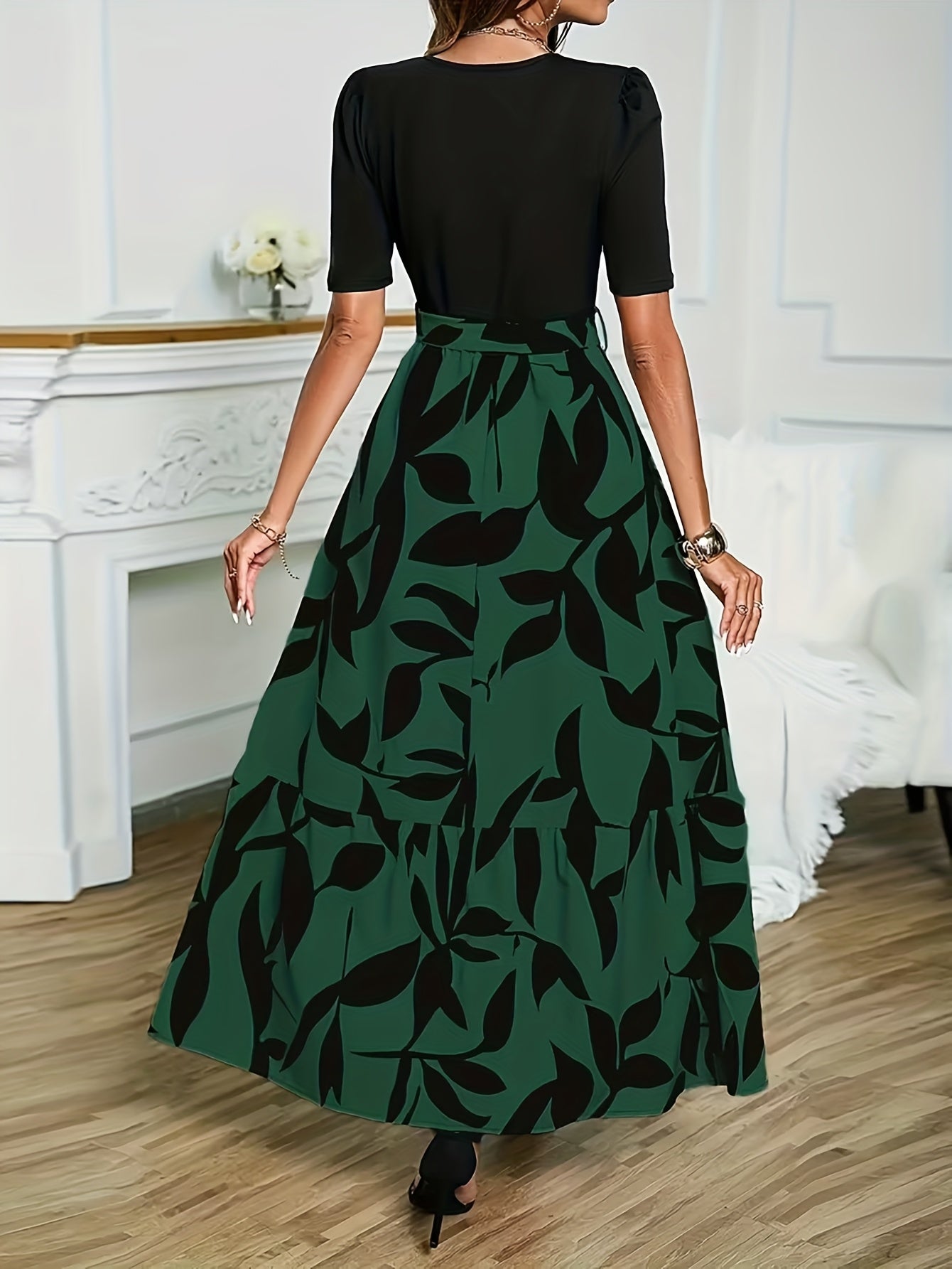 Vanya™ Vestido Midi Elegante con Estampado Geométrico y Mangas Abullonadas
