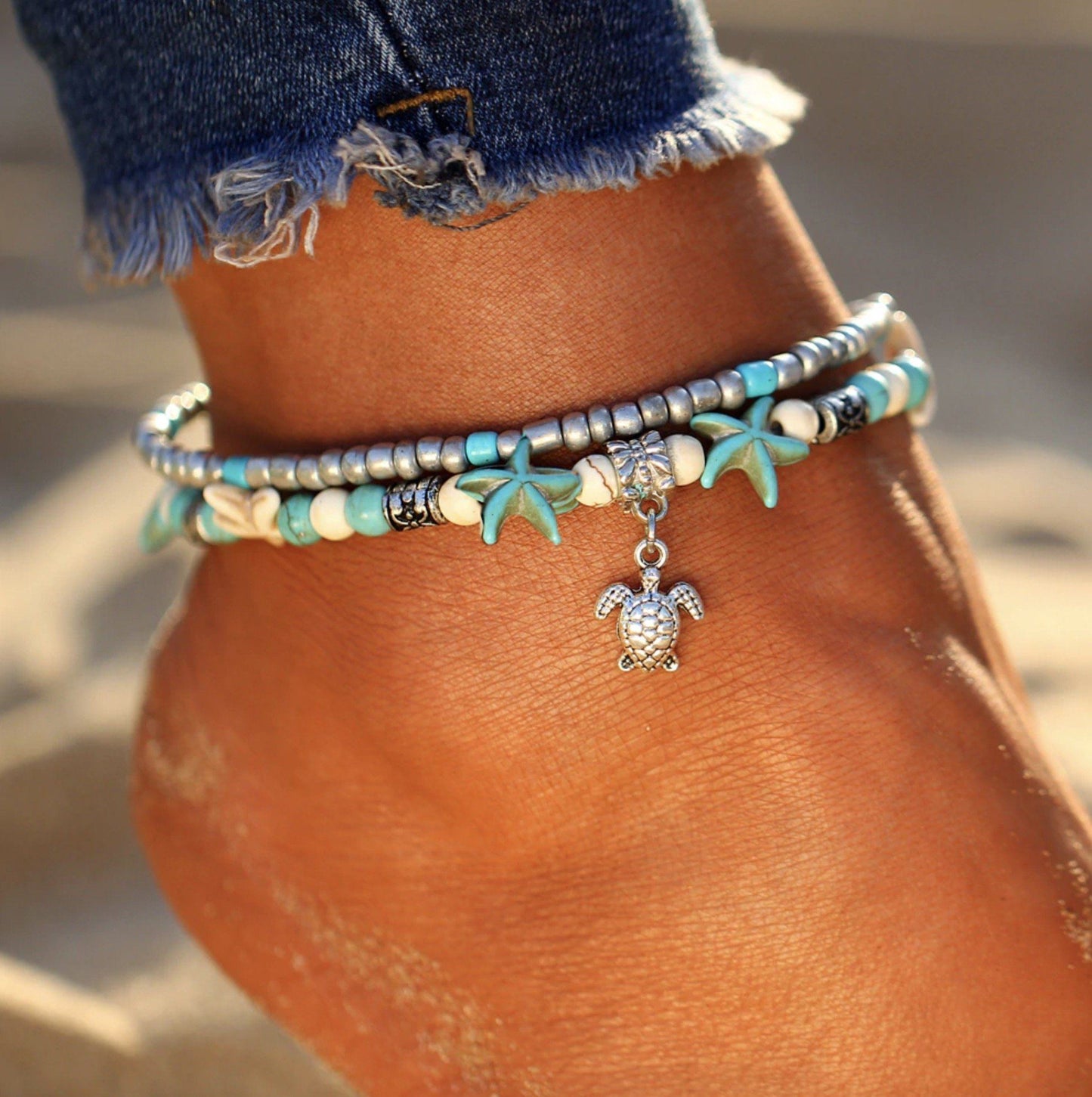 Islyn™ Tobillera de Estrella de Mar y Tortuga Playa