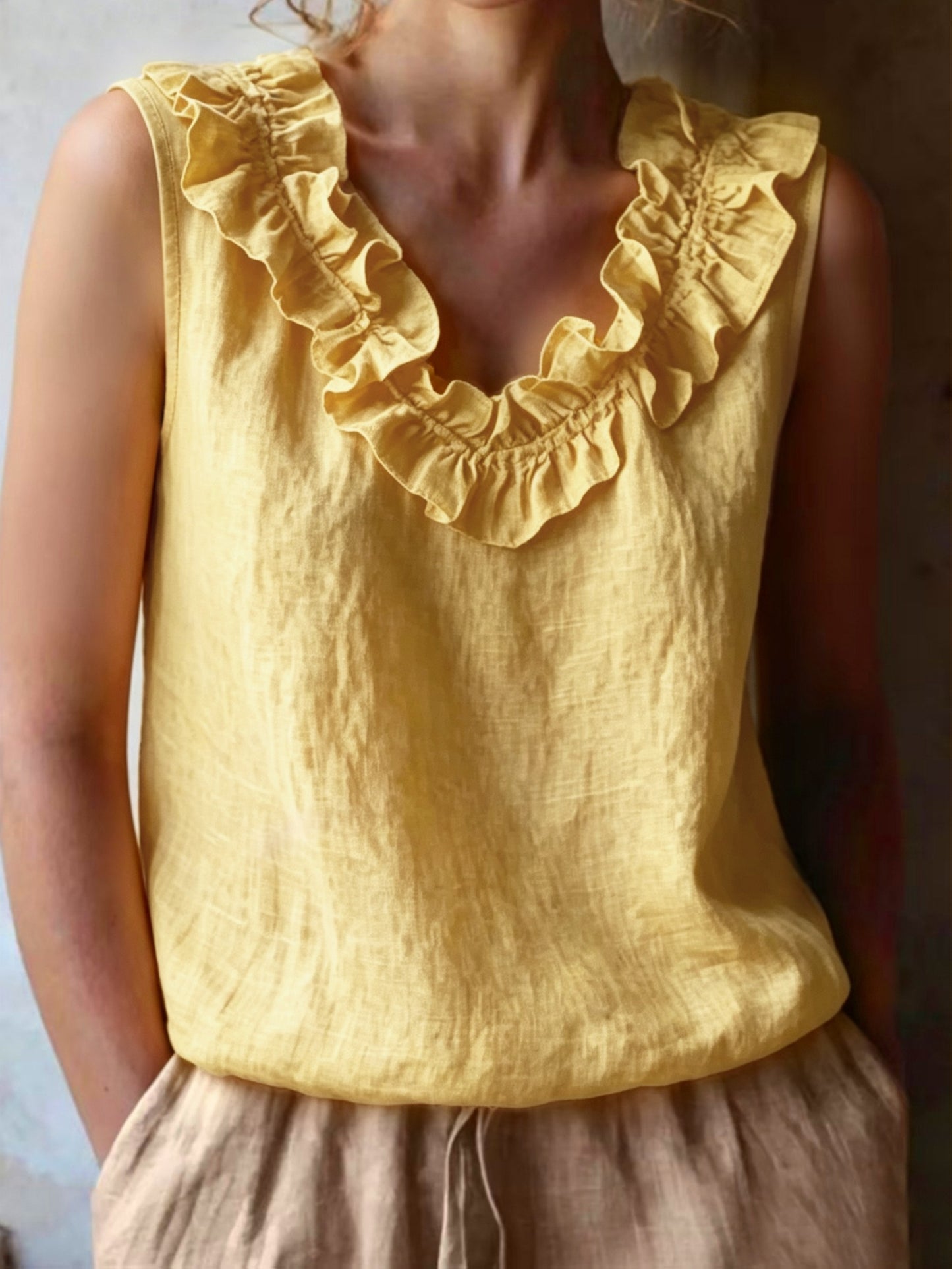 Katherine | Camisa Sin Mangas con Volantes de Corte Suelto para Primavera/Verano