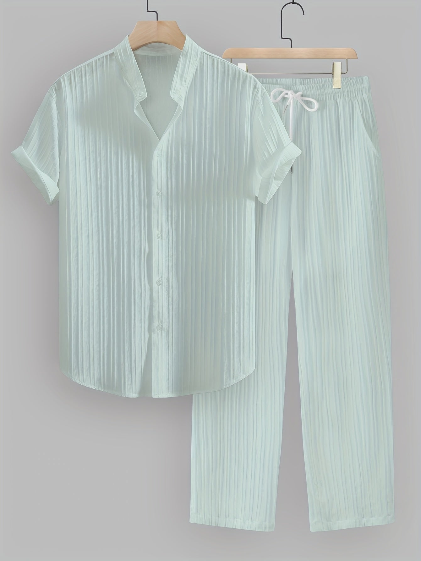 Kavaroq™ Conjunto de Verano para Hombre con Camisa de Cuello Mao y Pantalón con Cordón