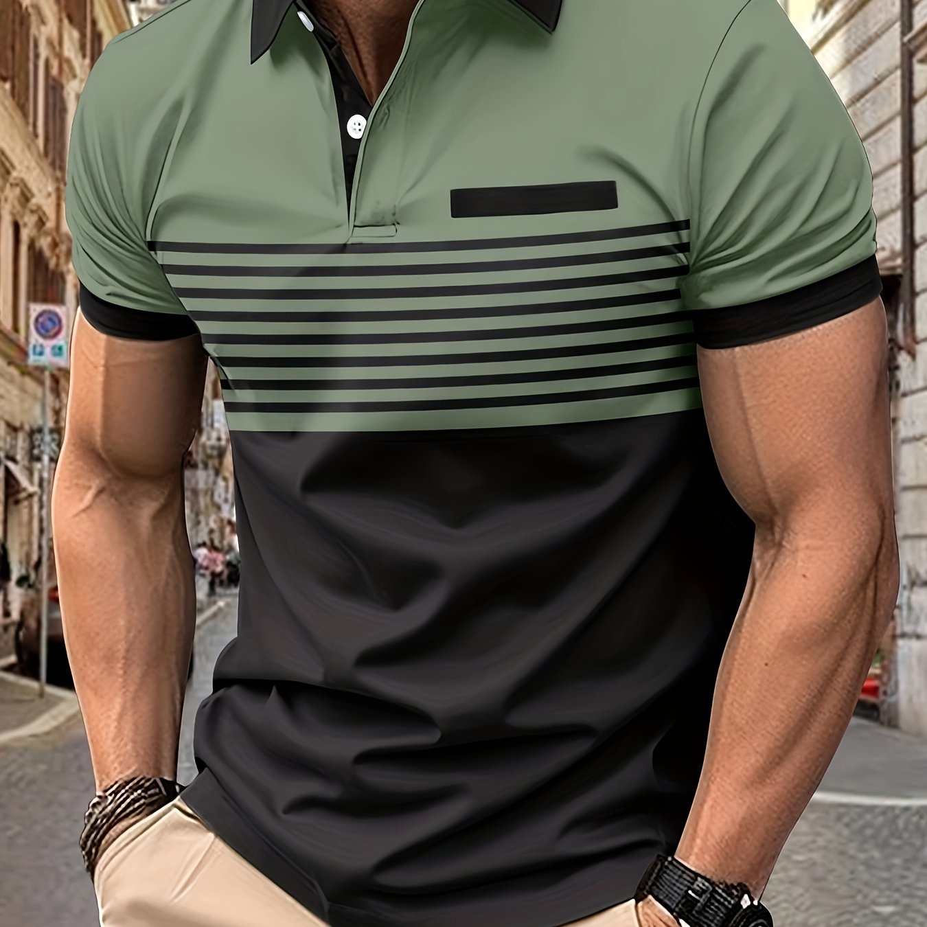 Korvexi™ Playera Casual para Hombre con Rayas Finas y Manga Corta