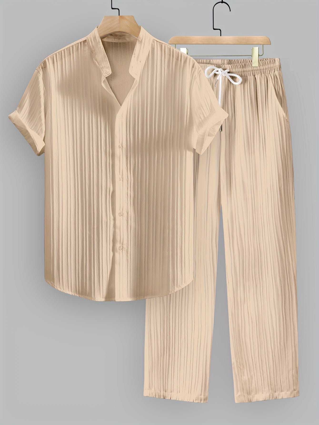 Kavaroq™ Conjunto de Verano para Hombre con Camisa de Cuello Mao y Pantalón con Cordón