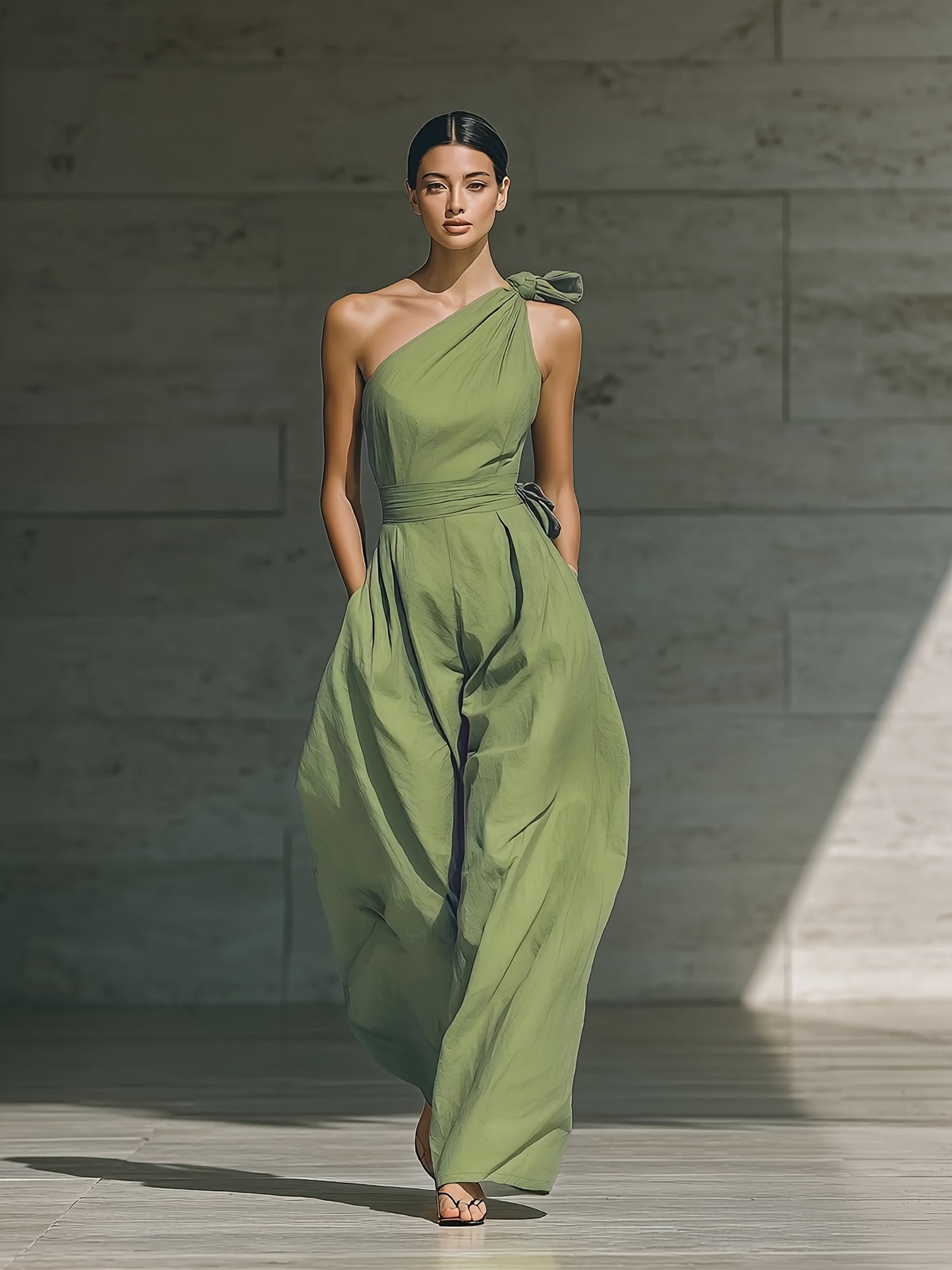 Juveth™ Mono Elegante de Un Hombro con Pierna Ancha y Cintura Definida