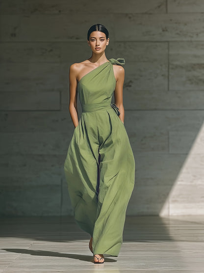 Juveth™ Mono Elegante de Un Hombro con Pierna Ancha y Cintura Definida