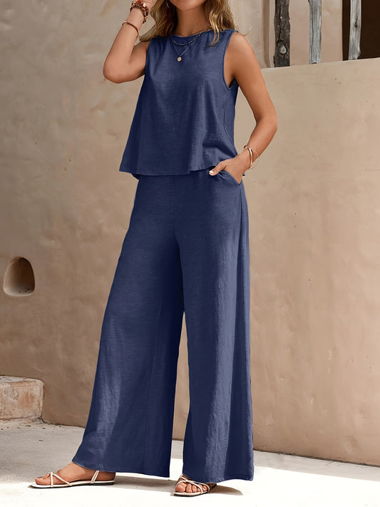 Evania | Conjunto Elegante sin Mangas con Pantalón de Pierna Ancha
