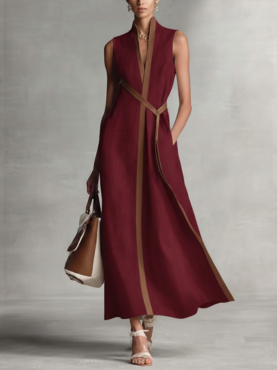 Bexley™ Vestido Maxi Envolvente de Mezcla de Lino Refinado