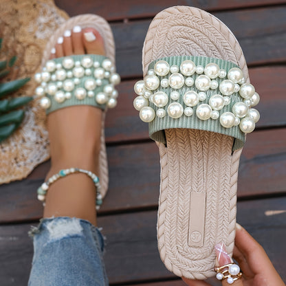Fruxith™ Sandalias Planas con Perlas Decorativas y Máxima Comodidad