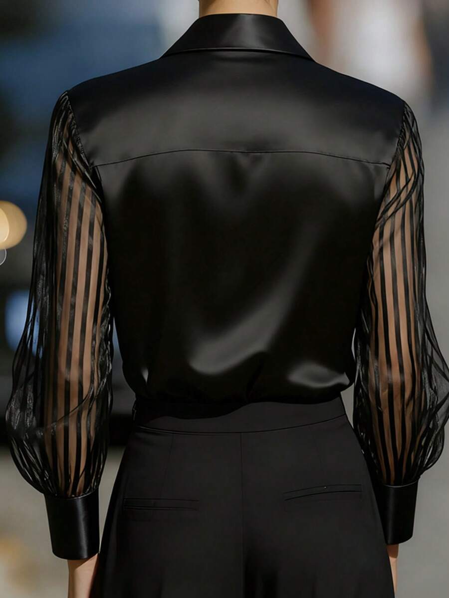 Ellery™ Blusa Elegante con Mangas Transparentes
