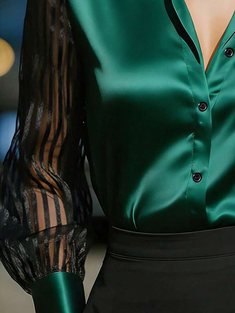 Ellery™ Blusa Elegante con Mangas Transparentes
