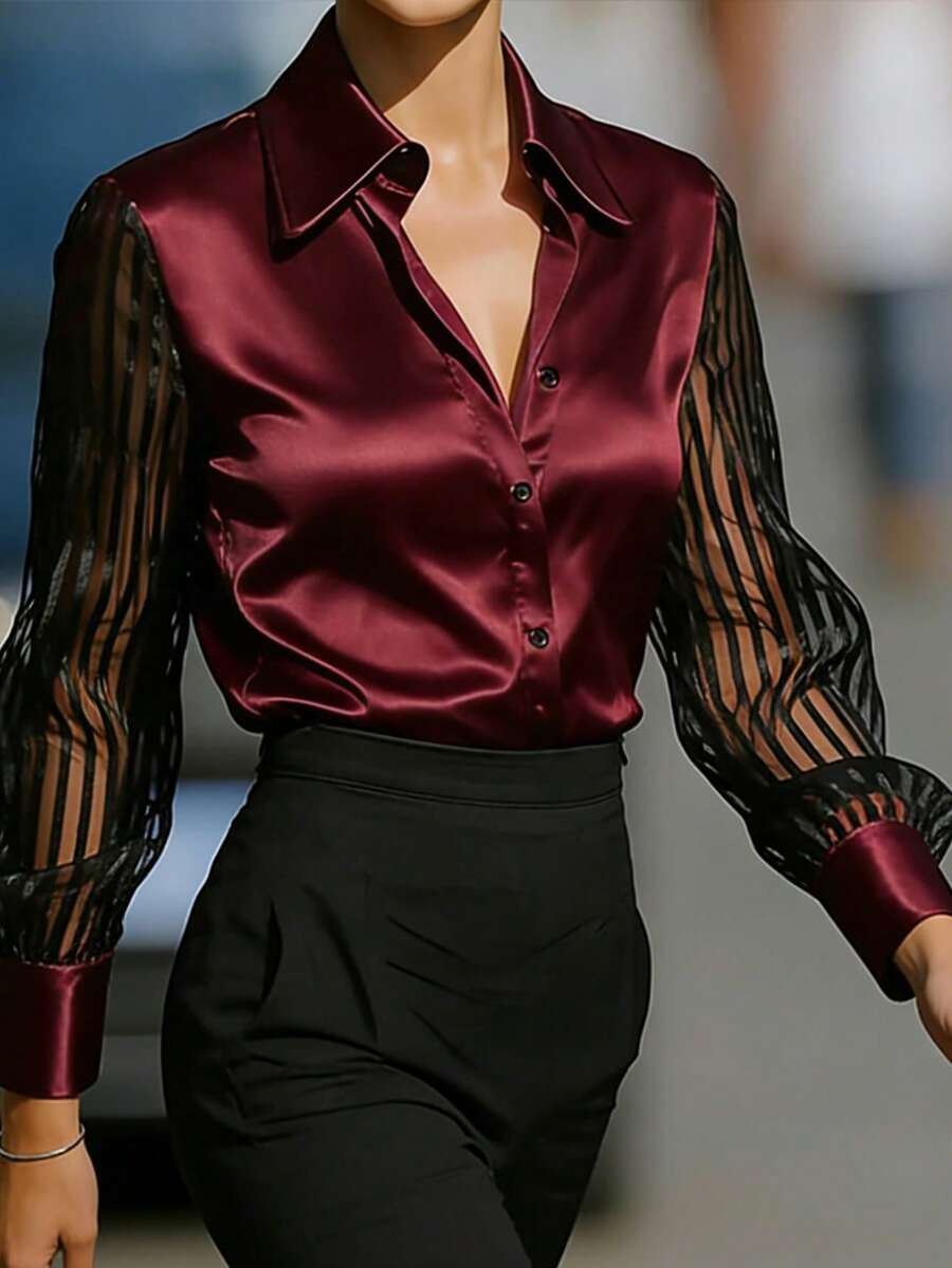 Ellery™ Blusa Elegante con Mangas Transparentes