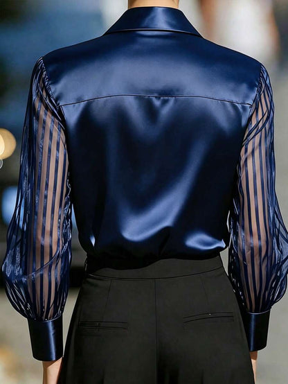 Ellery™ Blusa Elegante con Mangas Transparentes