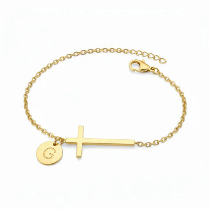 Elodryn™ Pulsera Inicial Sagrada – Cruz Personalizada
