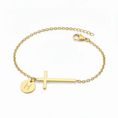 Elodryn™ Pulsera Inicial Sagrada – Cruz Personalizada