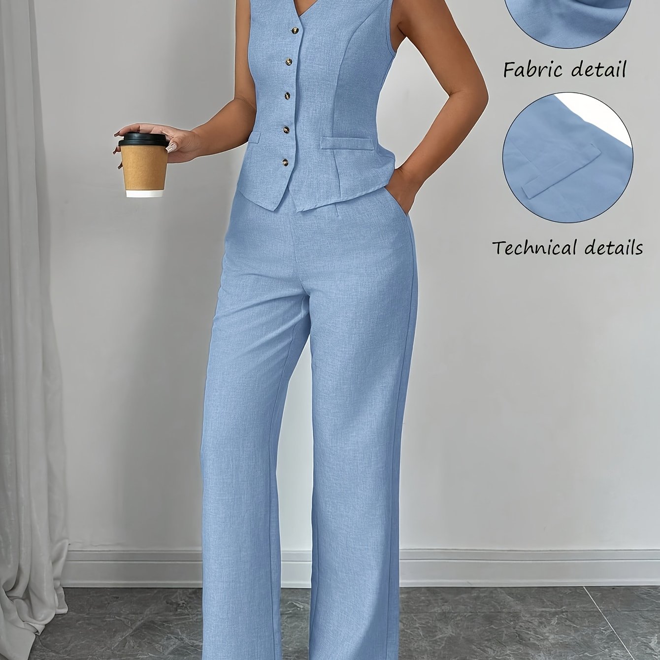 Malia™ Conjunto Elegante de Chaleco con Escote en V y Pantalón Recto