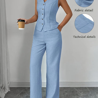 Malia™ Conjunto Elegante de Chaleco con Escote en V y Pantalón Recto