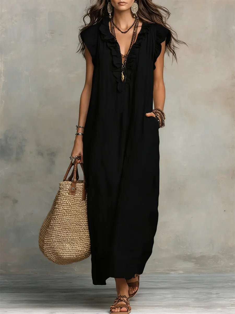 Hadira™ Vestido Casual de Algodón y Lino con Volantes y Estilo Artístico