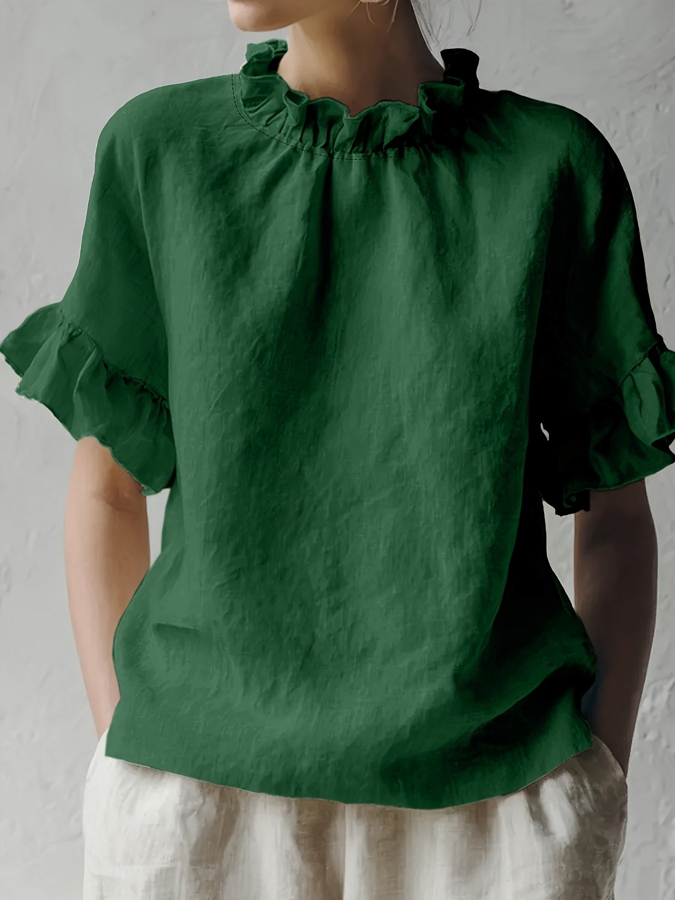 Yuna™ Blusa Casual de Color Sólido con Cuello Elegante