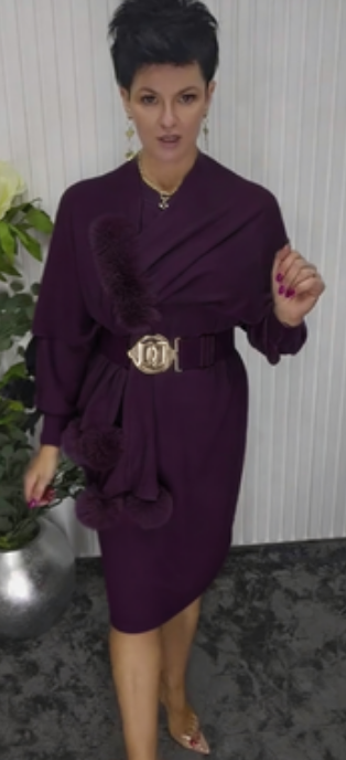 Danira™ Vestido de Manga Larga para Mujer con Bufanda Suave Decorativa