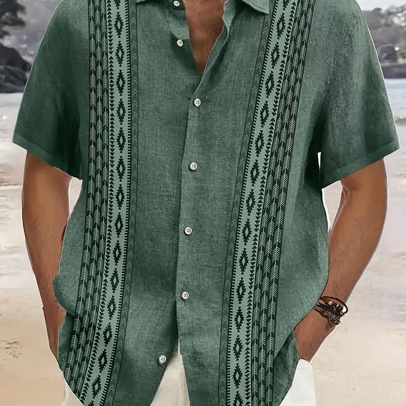 Carter™ Camisa Vintage para Hombre con Estampado Étnico y Estilo Tropical