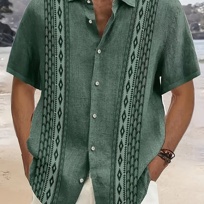Carter™ Camisa Vintage para Hombre con Estampado Étnico y Estilo Tropical