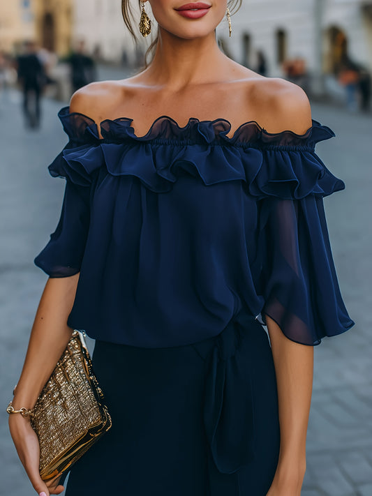 Bruvelle | Blusa Elegante de Hombros Descubiertos con Manga Corta