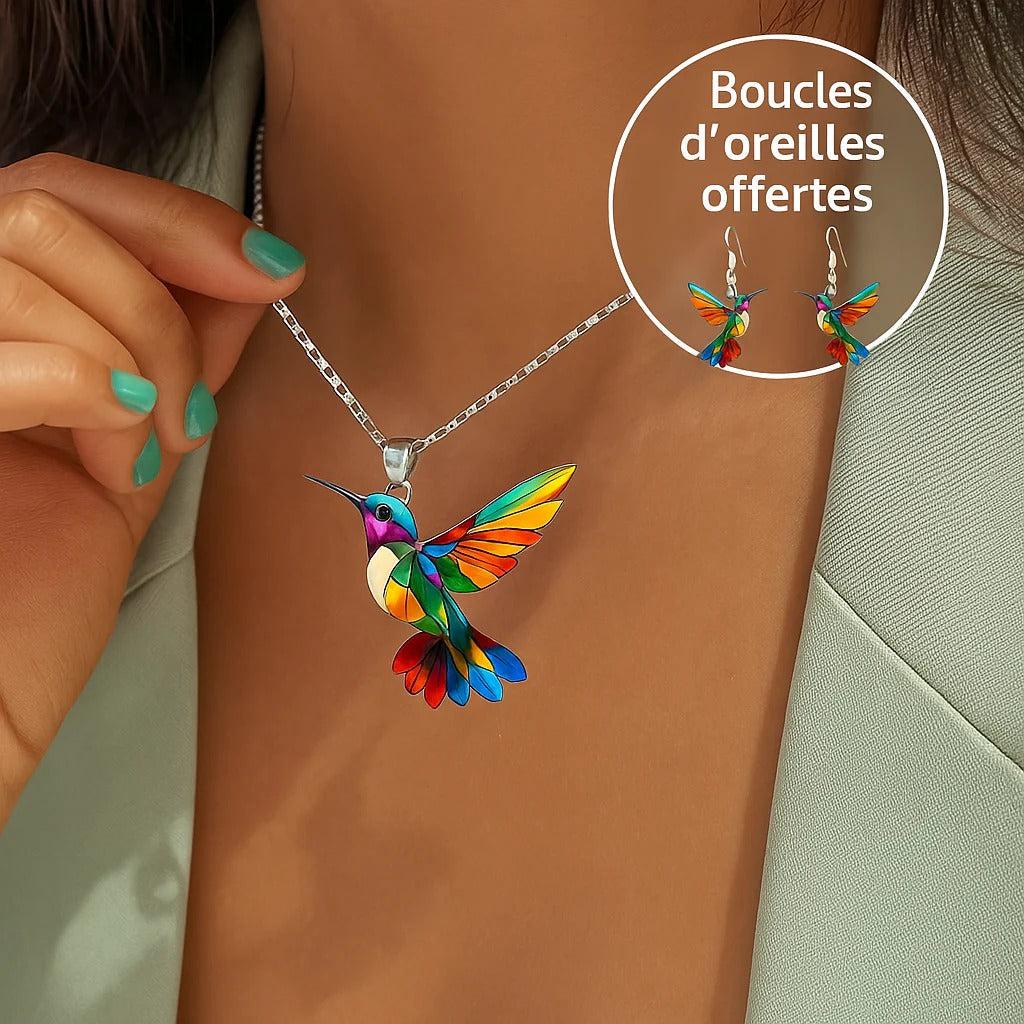 Vaila™ Collar Colibrí Arcoíris + Pendientes a juego de regalo