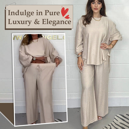 Nova™ Conjunto de Blusa de Manga Larga y Pantalón de Pierna Ancha para Mujeres