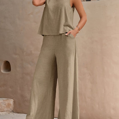Evania™ Conjunto Elegante sin Mangas con Pantalón de Pierna Ancha