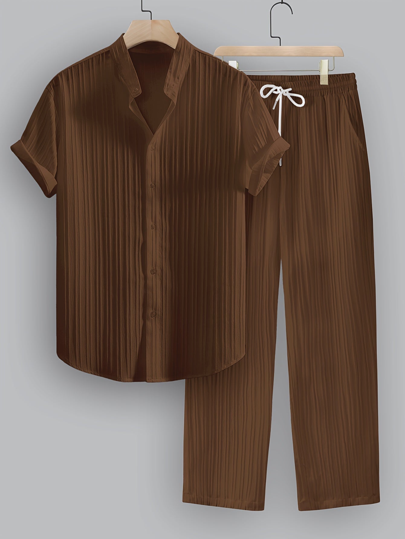 Kavaroq™ Conjunto de Verano para Hombre con Camisa de Cuello Mao y Pantalón con Cordón