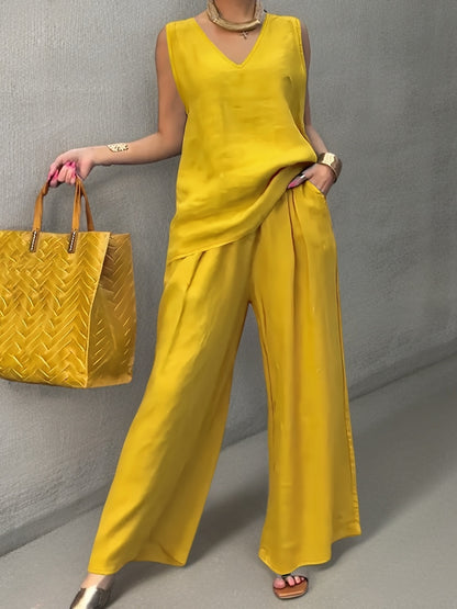 Kalia™ Conjunto Casual de Dos Piezas con Top sin Mangas y Pantalón Amplio