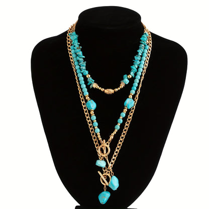 Evelise | Un conjunto de tres collares apilados de cuentas turquesas bohemias para mujeres