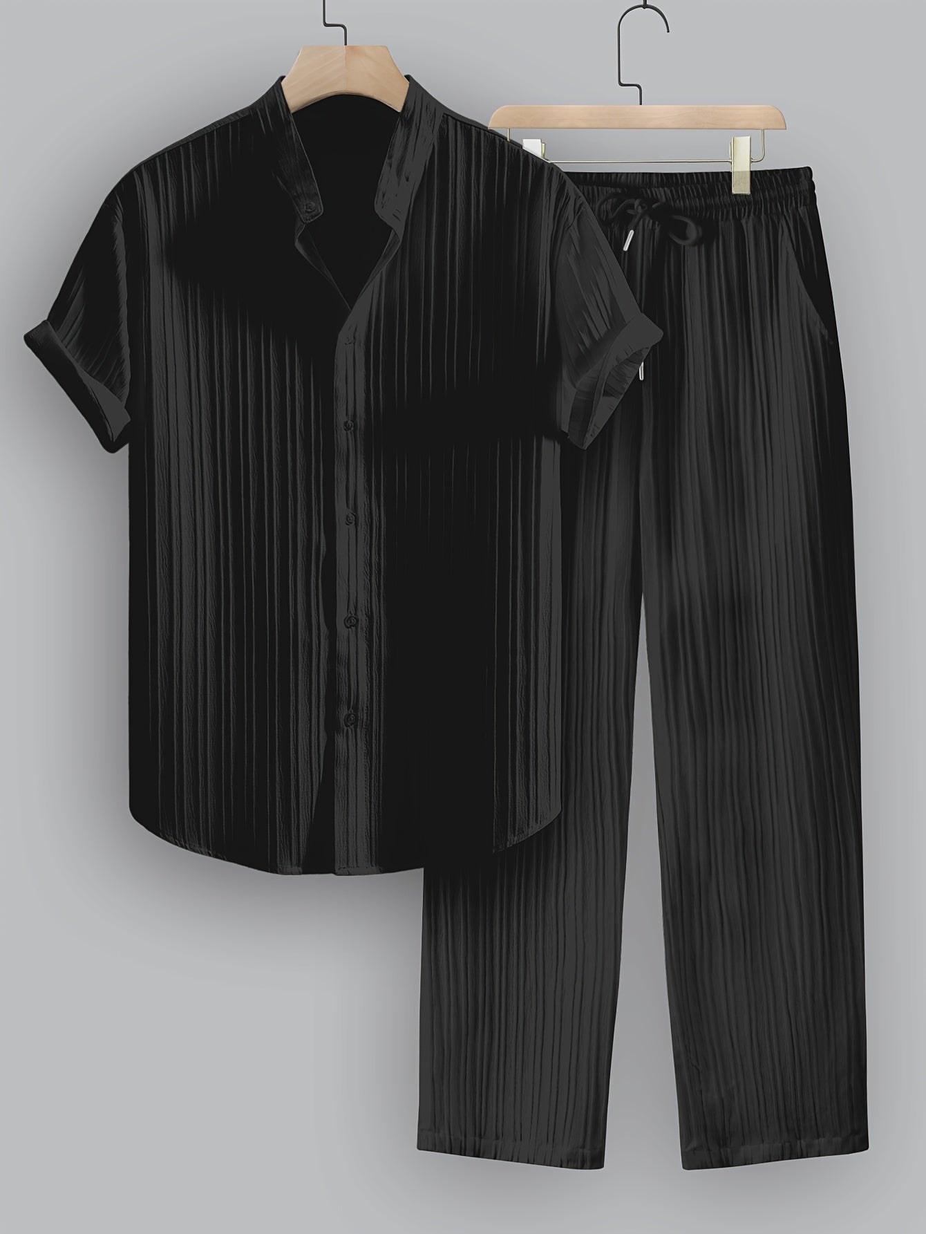 Kavaroq™ Conjunto de Verano para Hombre con Camisa de Cuello Mao y Pantalón con Cordón