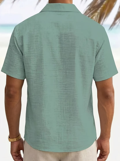Javroni™ Camisa Tropical para Hombre con Estampado de Palmeras y Rayas