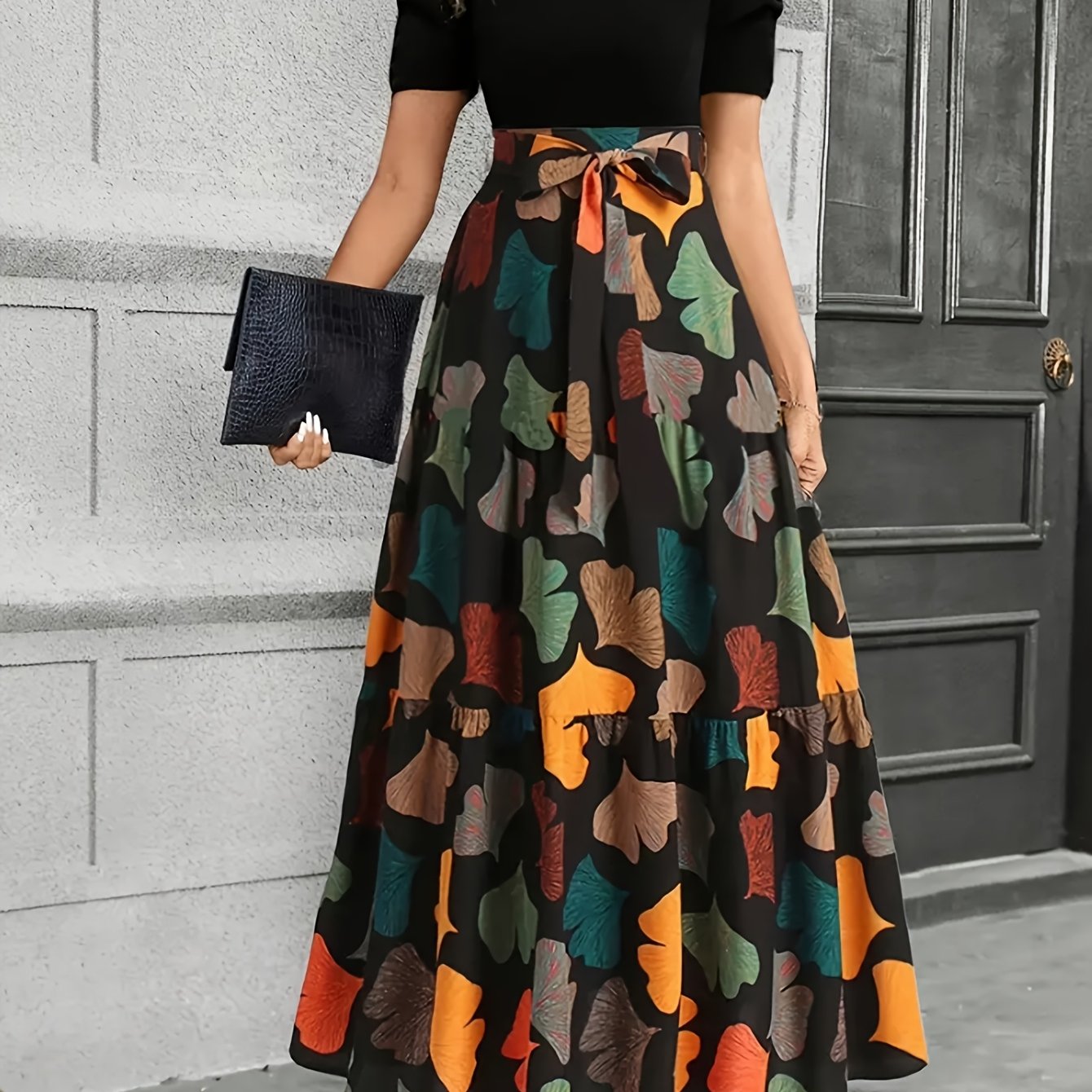 Vanya™ Vestido Midi Elegante con Estampado Geométrico y Mangas Abullonadas