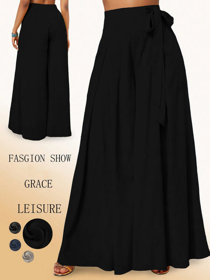 Valerie | Pantalón de Pierna Ancha con Cintura Alta y Lazo Elegante