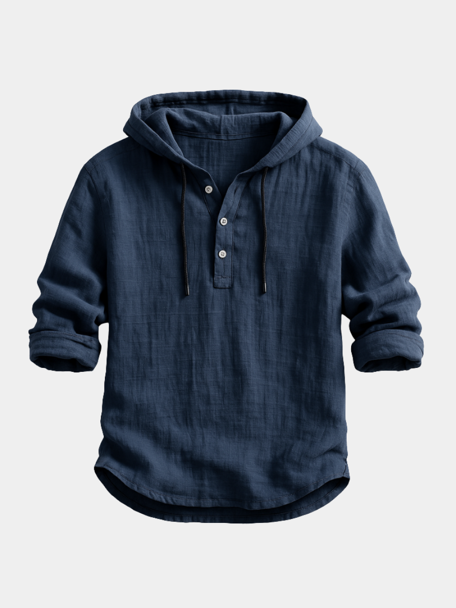 Delvaro™ Camisa masculina de lino con capucha y estilo relajado