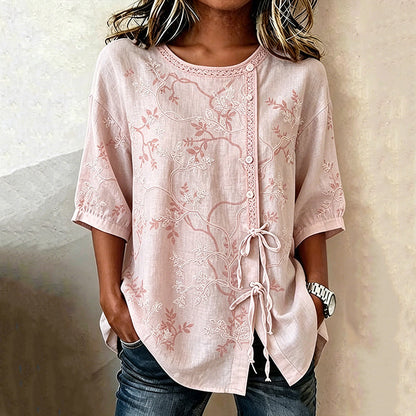 Myrthine | Blusa Vintage con Estampado de Hojas