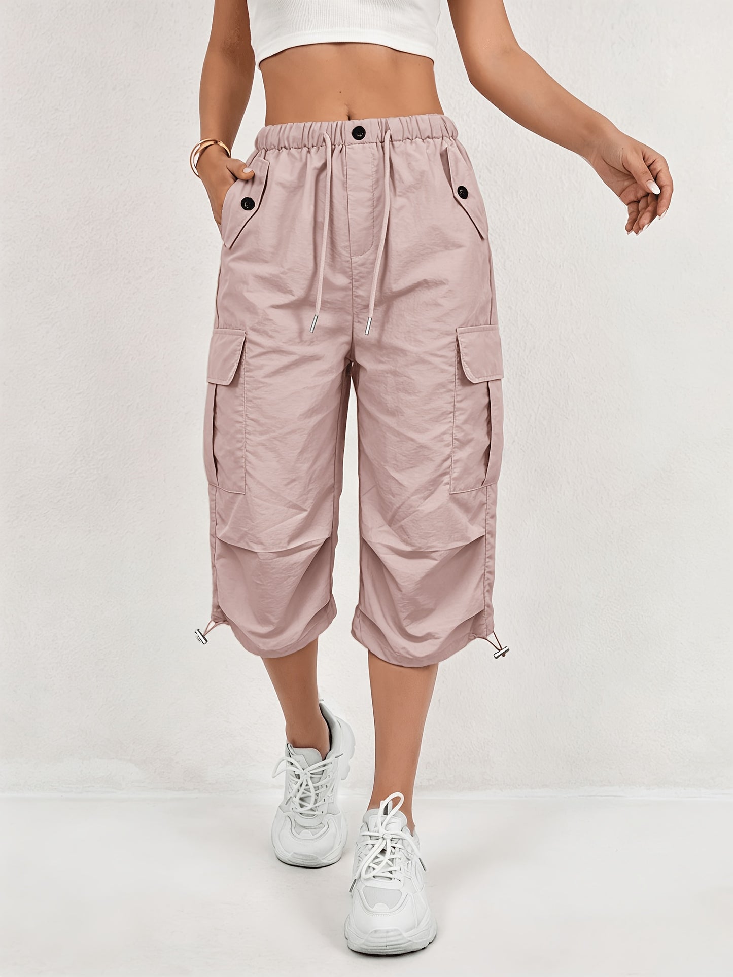 Mireille | Pantalones Capri Cargo de Secado Rápido para Mujer con Cintura Elástica y Cordón - Ligero y Elástico, Adecuado para - Pantalones de Exterior, Multi-Pantalones, Lavables a Máquina, Ajuste Suelto de Largo Medio para, Viajes, Vestimenta Casual