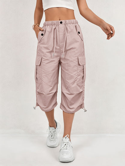 Mireille | Pantalones Capri Cargo de Secado Rápido para Mujer con Cintura Elástica y Cordón - Ligero y Elástico, Adecuado para - Pantalones de Exterior, Multi-Pantalones, Lavables a Máquina, Ajuste Suelto de Largo Medio para, Viajes, Vestimenta Casual