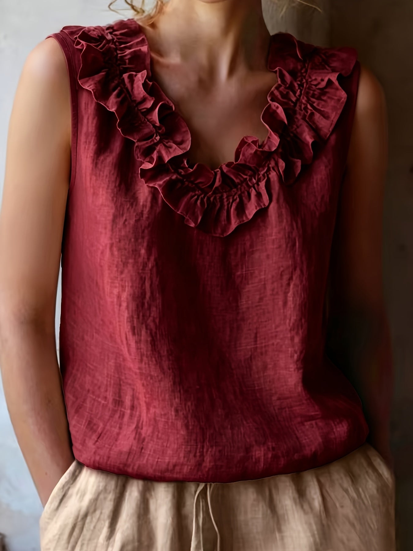 Katherine | Camisa Sin Mangas con Volantes de Corte Suelto para Primavera/Verano