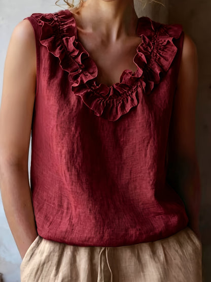 Katherine | Camisa Sin Mangas con Volantes de Corte Suelto para Primavera/Verano