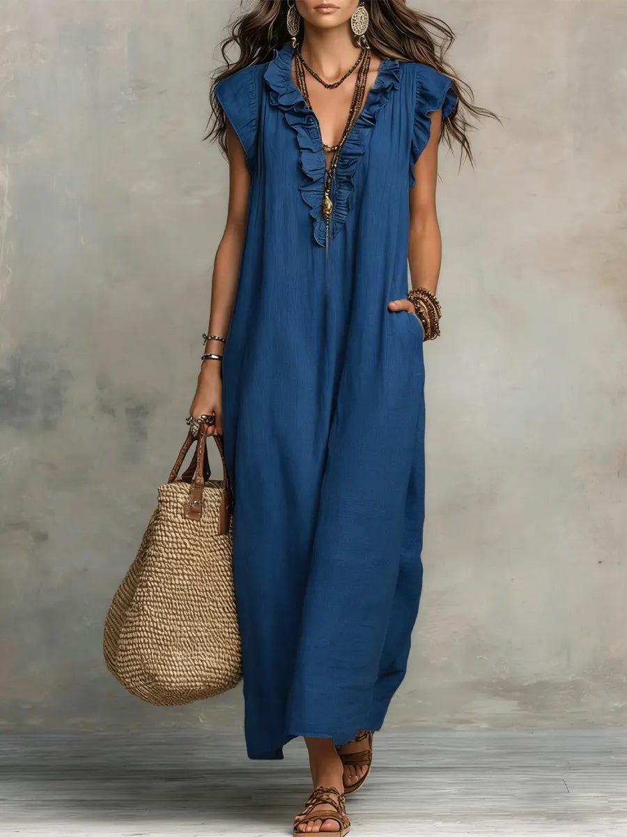 Hadira™ Vestido Casual de Algodón y Lino con Volantes y Estilo Artístico